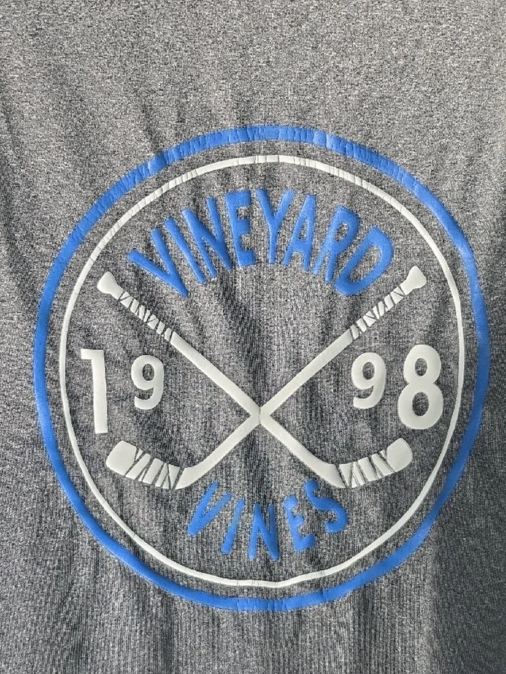 Vineyard Vines Performance Heather Gray Long-Sleeve Tee with Blue Chest Emblem